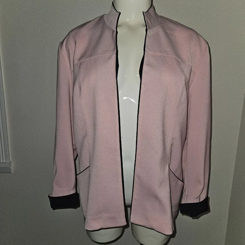 Dressbarn Pink Black Blazer Jacket Striped Tank Top Matching Set Size 10
